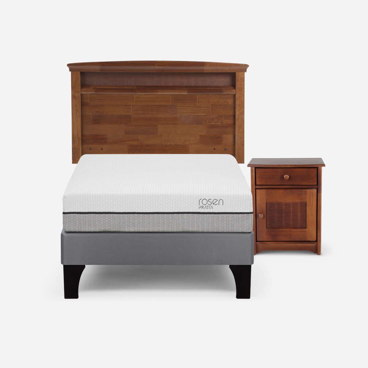 ROSEN - Cama Pratta 1,5 Plazas + Respaldo + Velador Veneto