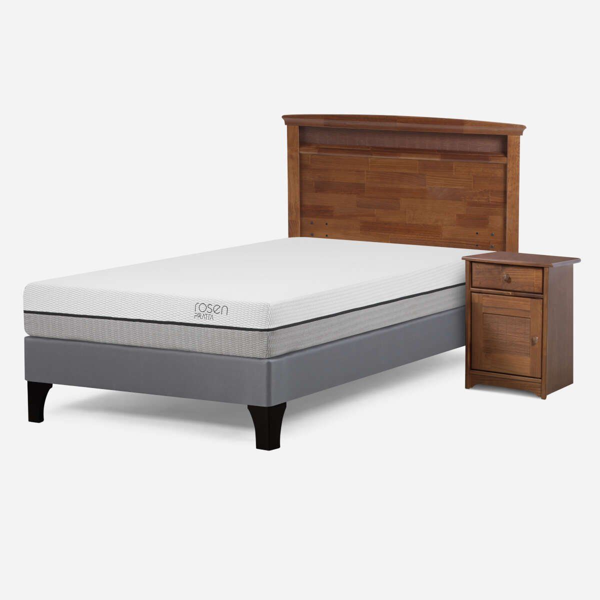 ROSEN - Cama Pratta 1,5 Plazas + Respaldo + Velador Veneto