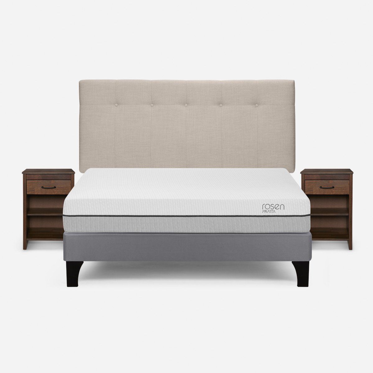 ROSEN - Cama Pratta 2 Plazas BN +Respaldo New Bennet+Velador Maurice