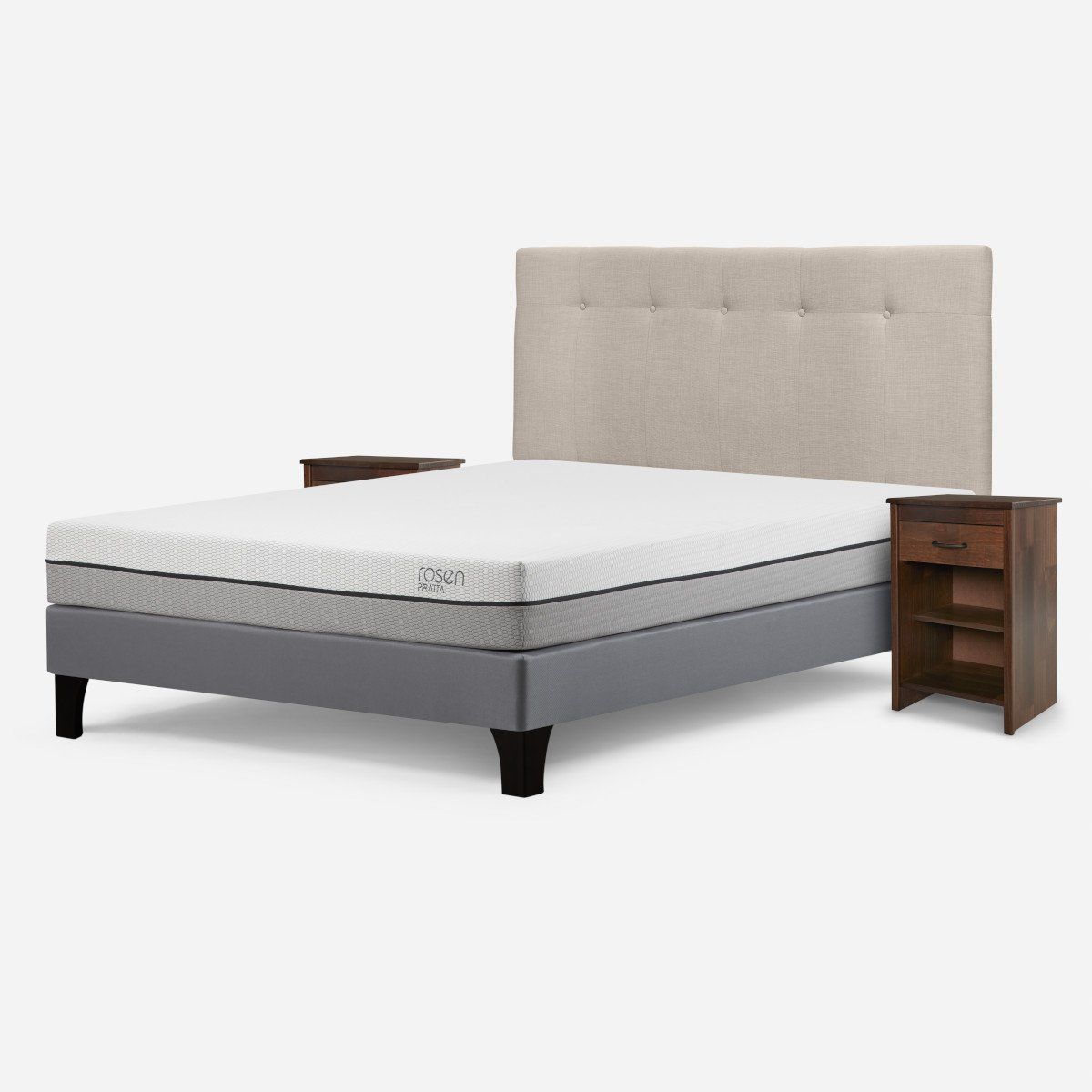 ROSEN - Cama Pratta 2 Plazas BN +Respaldo New Bennet+Velador Maurice
