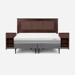 ROSEN - Cama Europea Pratta King Pata Acero + Respaldo y Velador