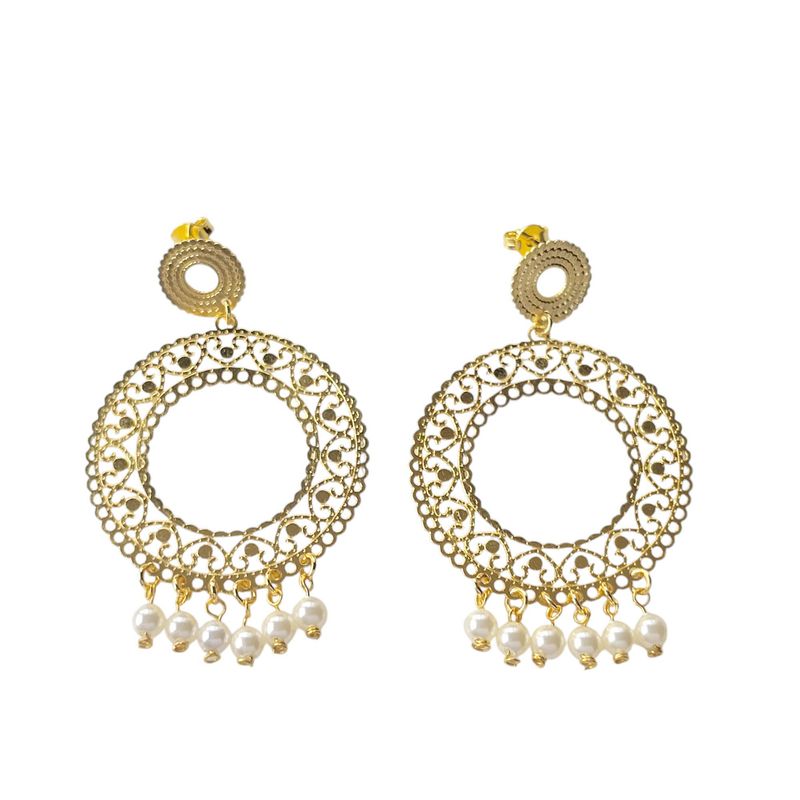 ANDREA COGGIOLA JOYAS - Aros Emily Redondo Perlas Shellpearl Enchapado Oro 18K