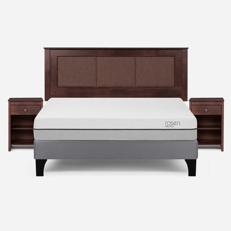 ROSEN - Cama Europea Pratta 2 Pl Pata Madera BN + Respaldo y Velador