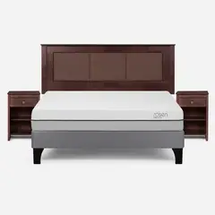 ROSEN - Cama Europea Pratta 2 Pl Pata Madera BN + Respaldo y Velador