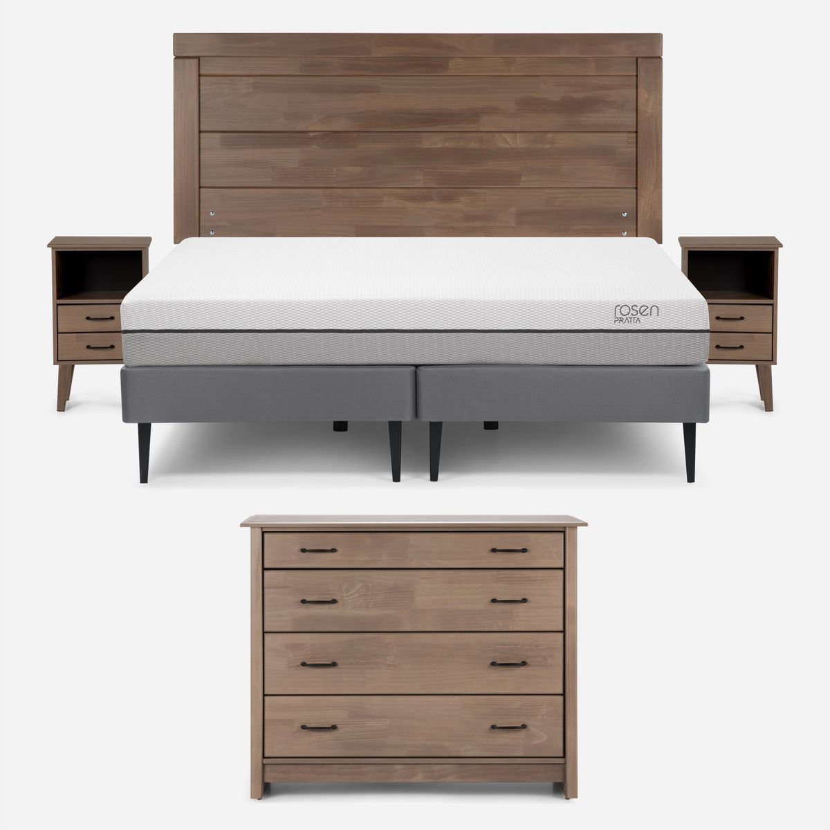ROSEN - Cama Rosen Pratta 2 Plazas+Muebles Sicilia y Cómoda Harland
