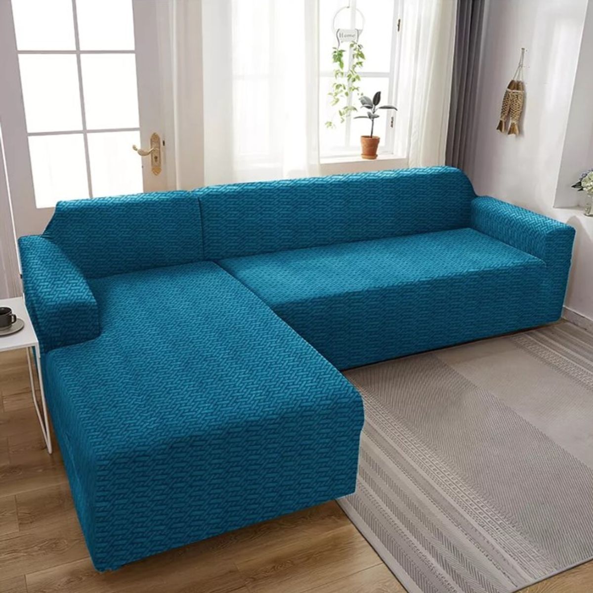 GENERICO - FUNDA PARA SILLON TIPO L 3 CUERPO DISEÑO TEXTURIZADO TURQUESA TF