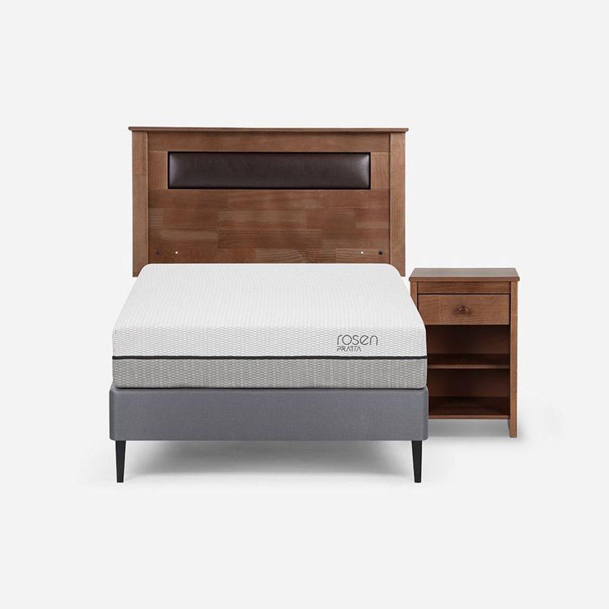 ROSEN - Cama Europea Pratta 1,5 Plazas Pata Acero + Muebles Ferrara