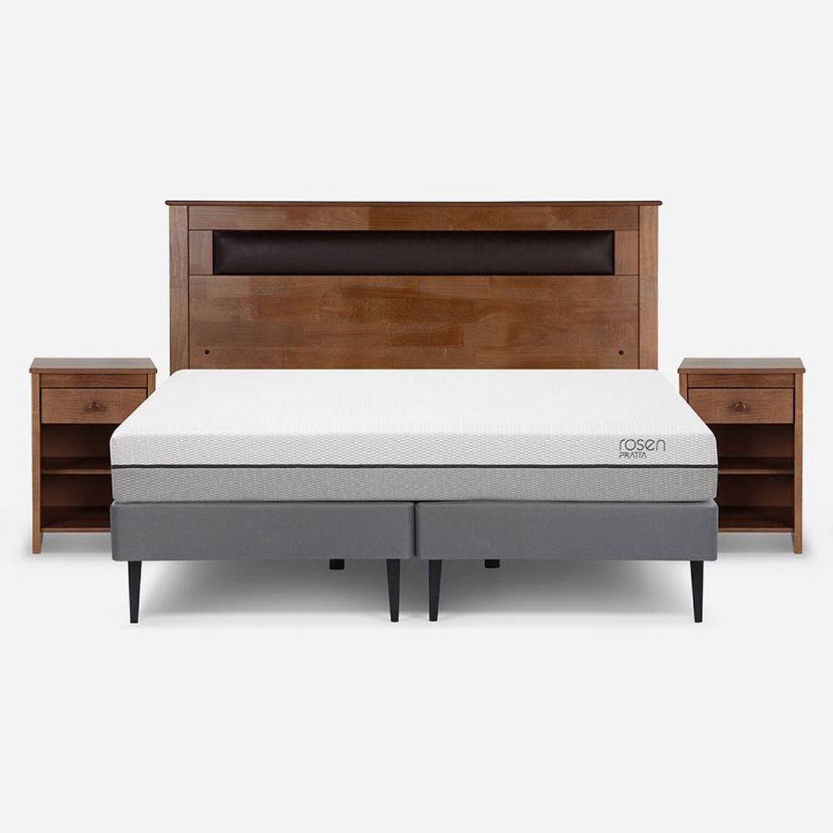 ROSEN - Cama Europea Pratta 2 Plazas Pata Acero BD + Muebles Ferrara