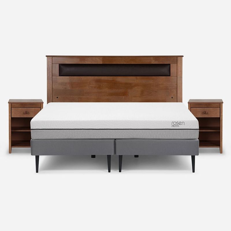 ROSEN - Cama Europea Pratta 2 Plazas Pata Acero BD + Muebles Ferrara