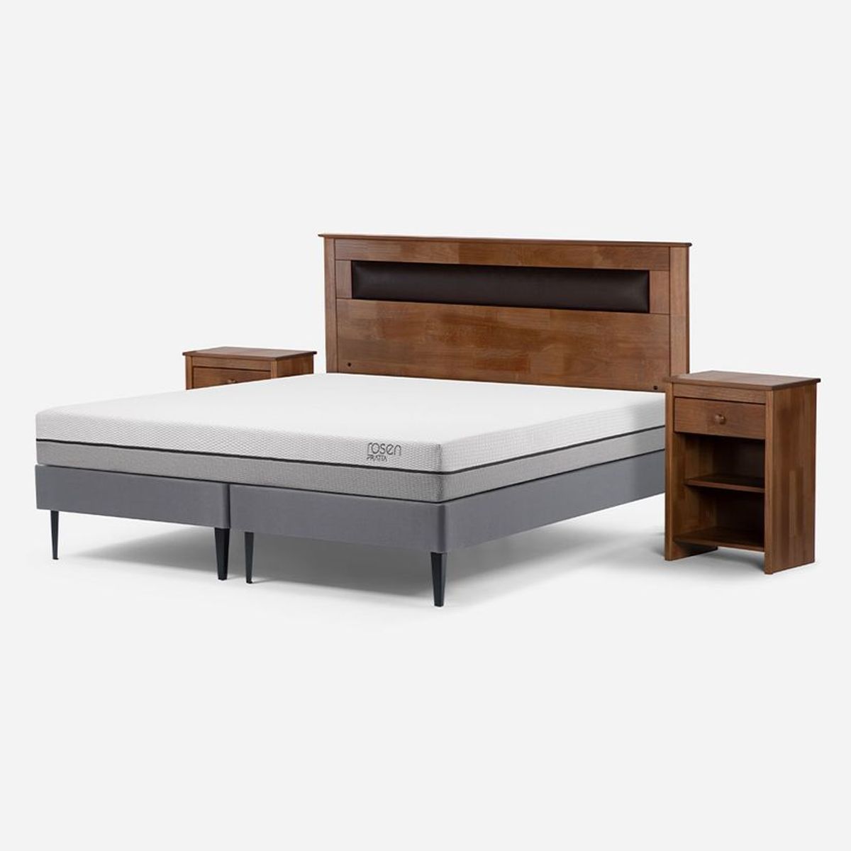 ROSEN - Cama Europea Pratta 2 Plazas Pata Acero BD + Muebles Ferrara