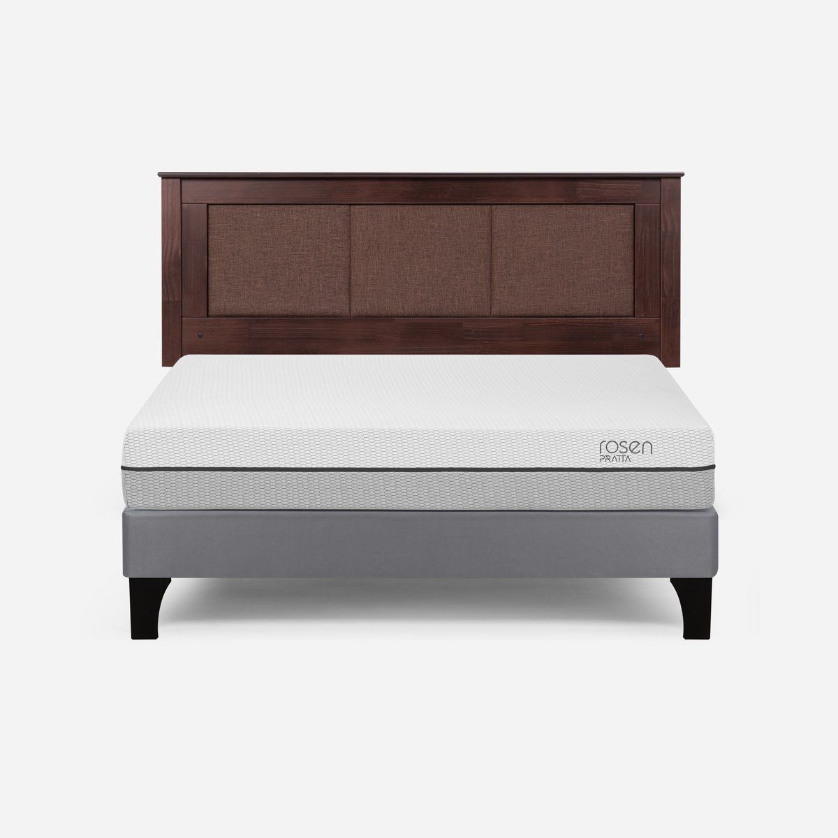 ROSEN - Cama Europea Pratta 2 Plazas Pata Madera BN +Respaldo Rachel