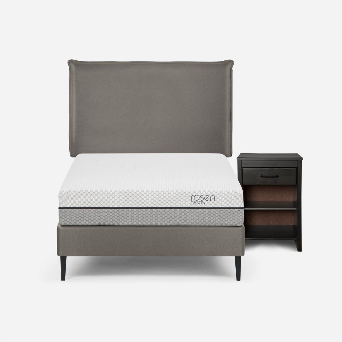 ROSEN - Cama Europea Pratta 1,5 Plazas Pata Acero + Muebles Maurice