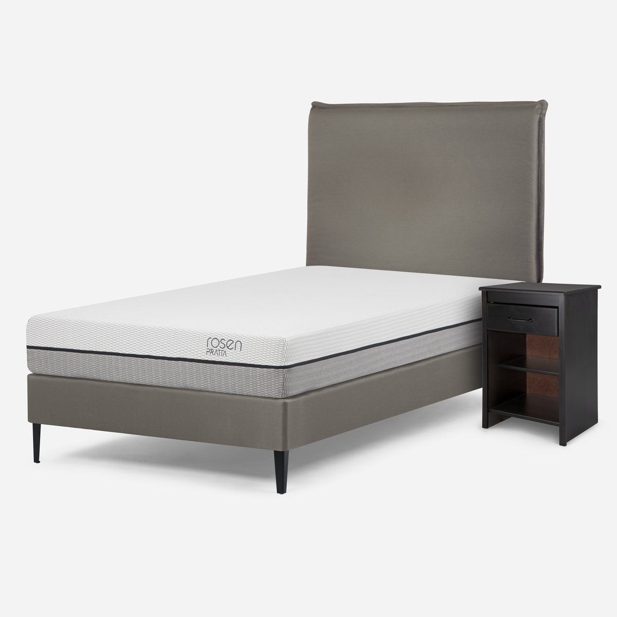 ROSEN - Cama Europea Pratta 1,5 Plazas Pata Acero + Muebles Maurice