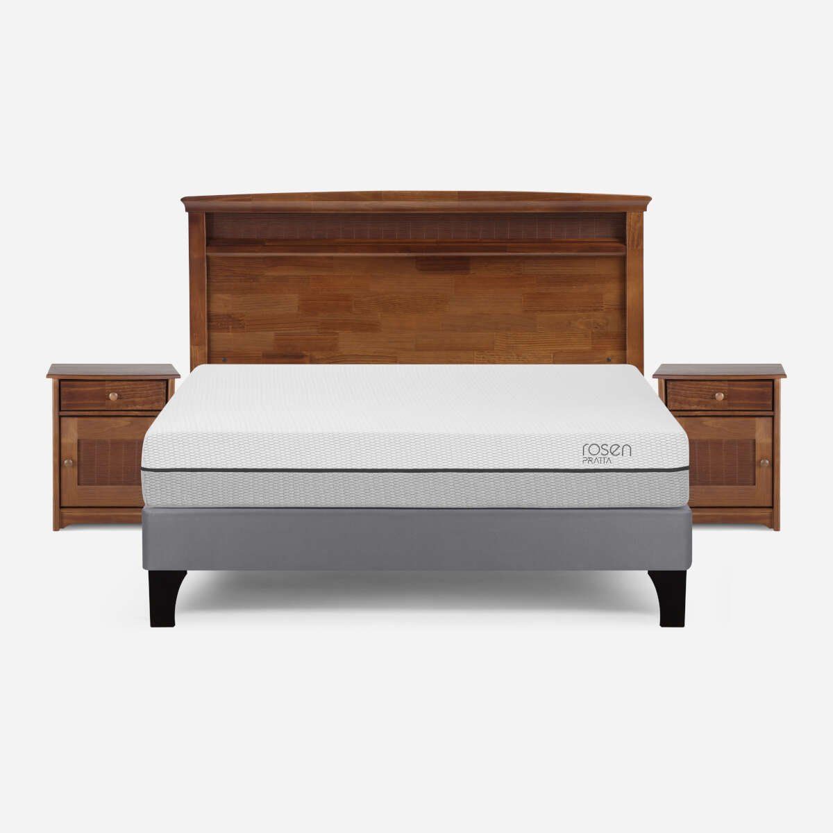 ROSEN - Cama Pratta 2 Plazas  Pata Madera Base N. + Muebles Veneto