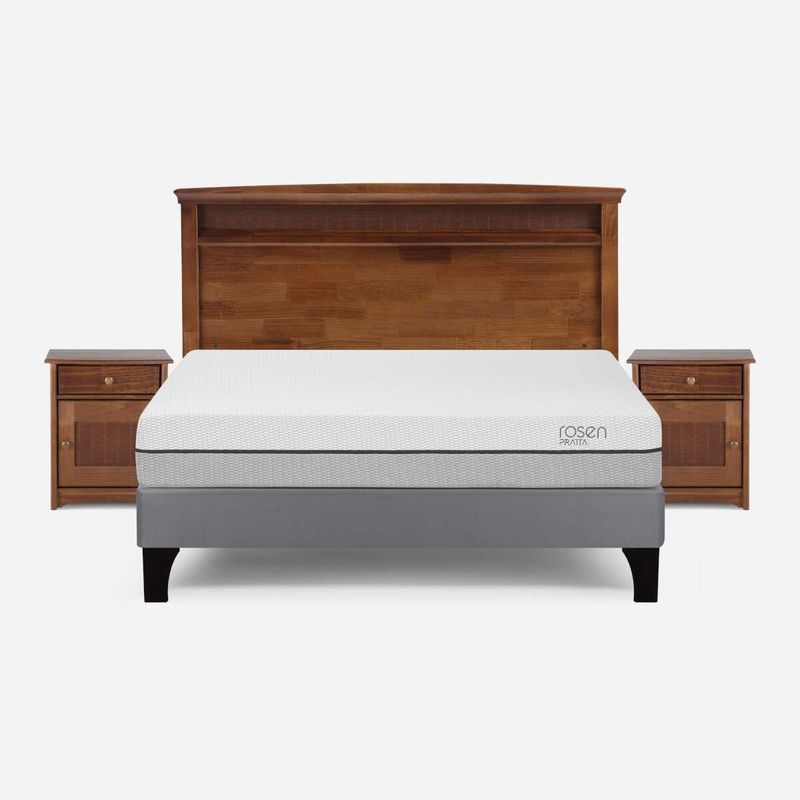 ROSEN - Cama Pratta 2 Plazas  Pata Madera Base N. + Muebles Veneto
