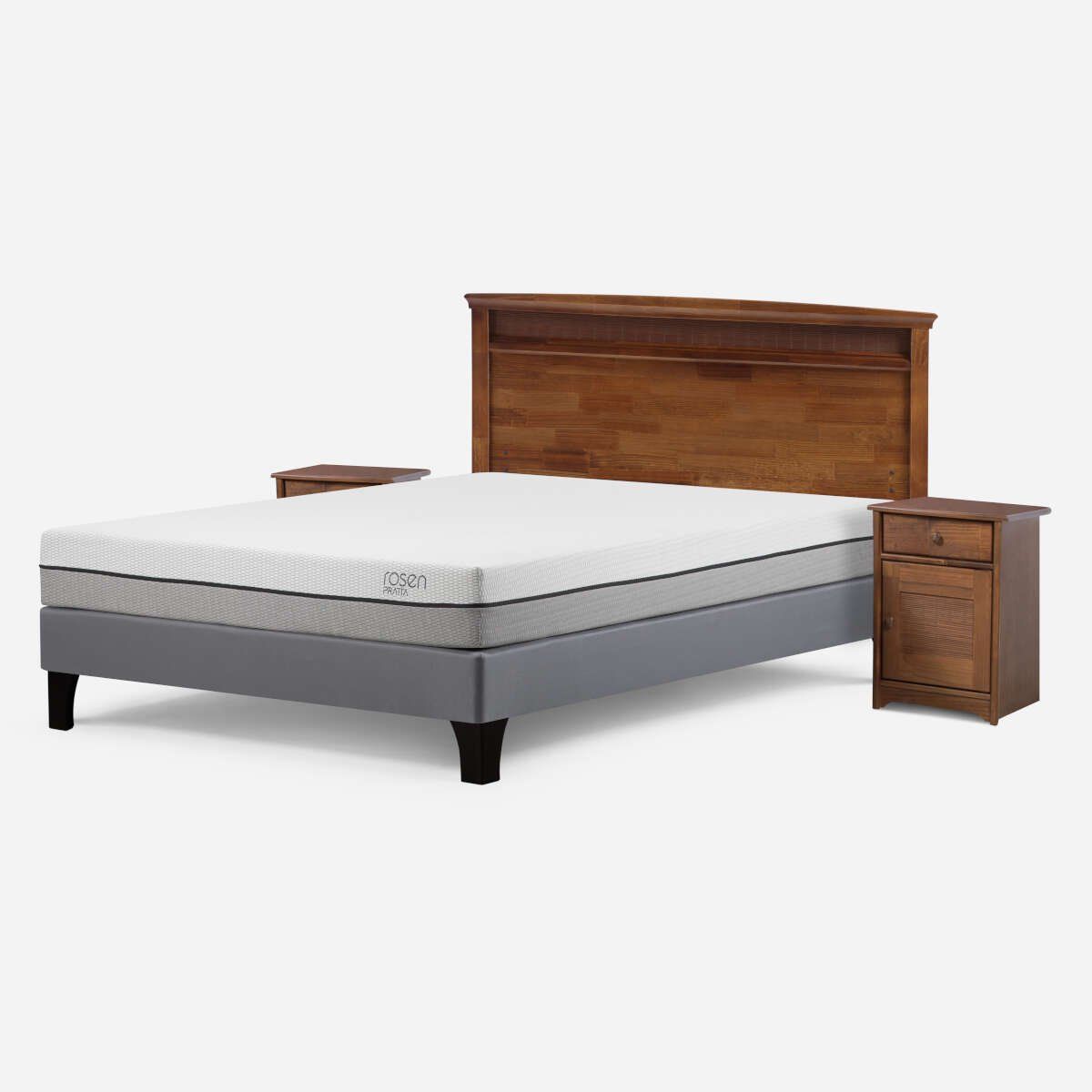 ROSEN - Cama Pratta 2 Plazas  Pata Madera Base N. + Muebles Veneto