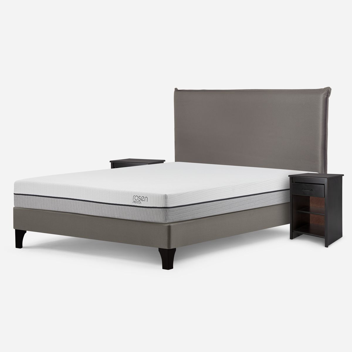 ROSEN - Cama Europea Pratta 2 Plazas Pata Madera + Muebles Maurice