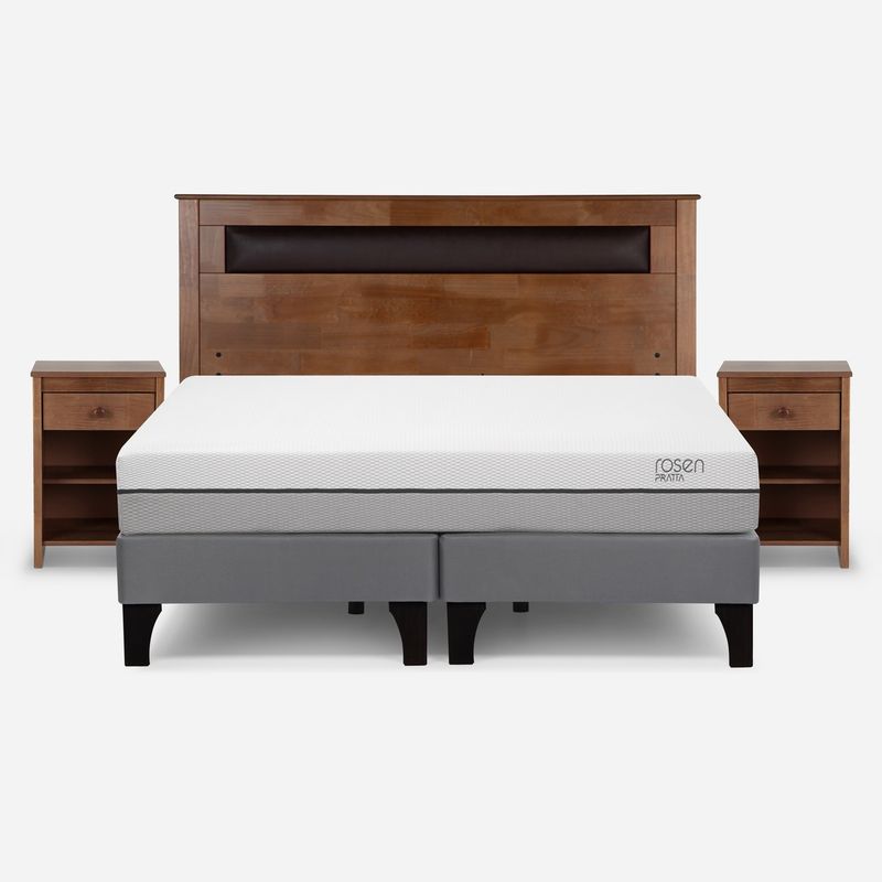 ROSEN - Cama Europea Pratta 2 Plazas Pata Madera BD +Muebles Ferrara