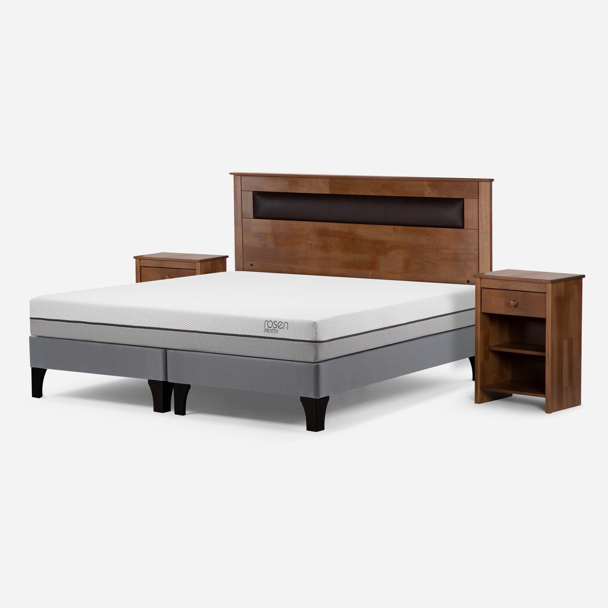 ROSEN - Cama Europea Pratta 2 Plazas Pata Madera BD +Muebles Ferrara