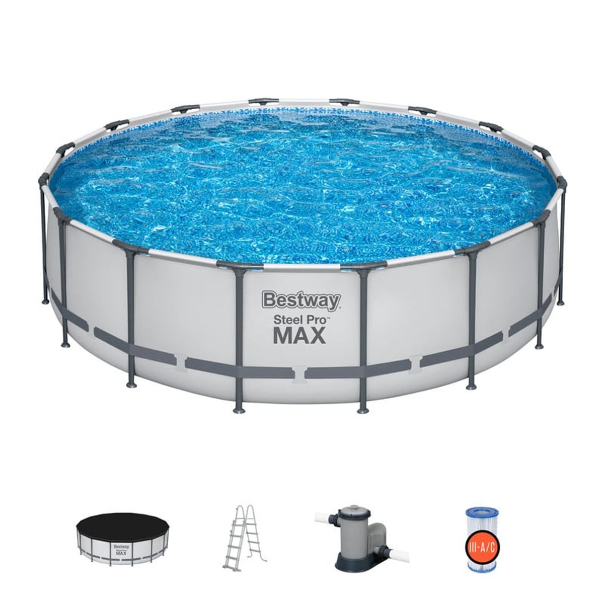 BESTWAY - Piscina estructural redonda +Comba+Cobertor+Escalera Bestway