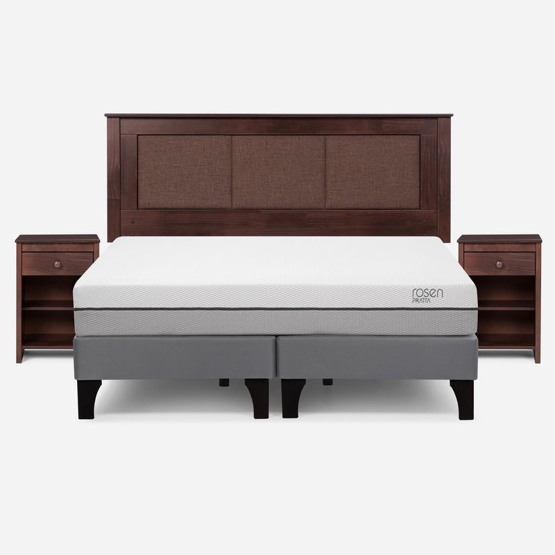 ROSEN - Cama Europea Pratta 2 Pl Pata Madera BD + Respaldo y Velador