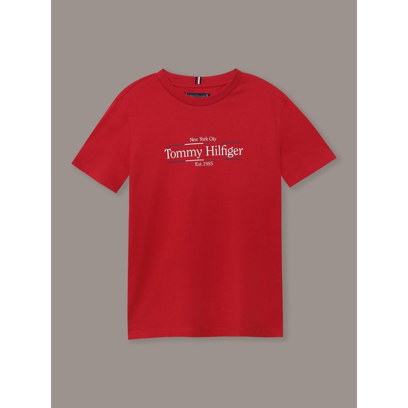 TOMMY HILFIGER - Polera De Niño C-Neck Con Logo Icon Rojo Tommy Hilfiger