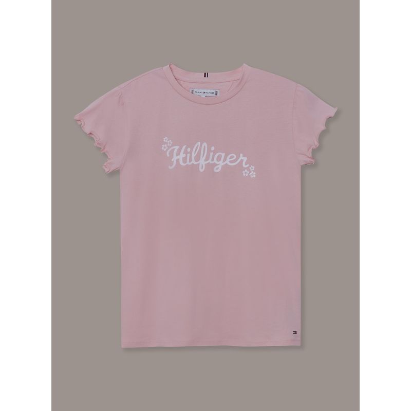 TOMMY HILFIGER - Polera De Niña Con Logo Floral Rosado Tommy Hilfiger