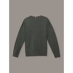 TOMMY HILFIGER - Sweater De Niño Con Logo Bordado Essential Verde