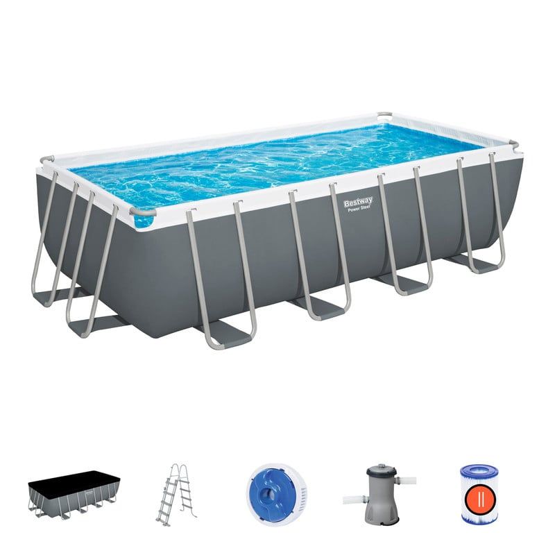 BESTWAY - Piscina estructural rectangular+escalera+bomba gris Bestway