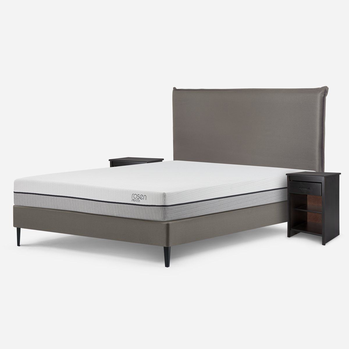 ROSEN - Cama Europea Pratta 2 Plazas Pata Acero + Muebles Maurice