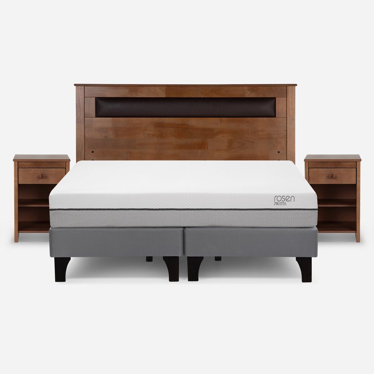 ROSEN - Cama Europea Pratta King Pata Madera Base D.+Muebles Ferrara