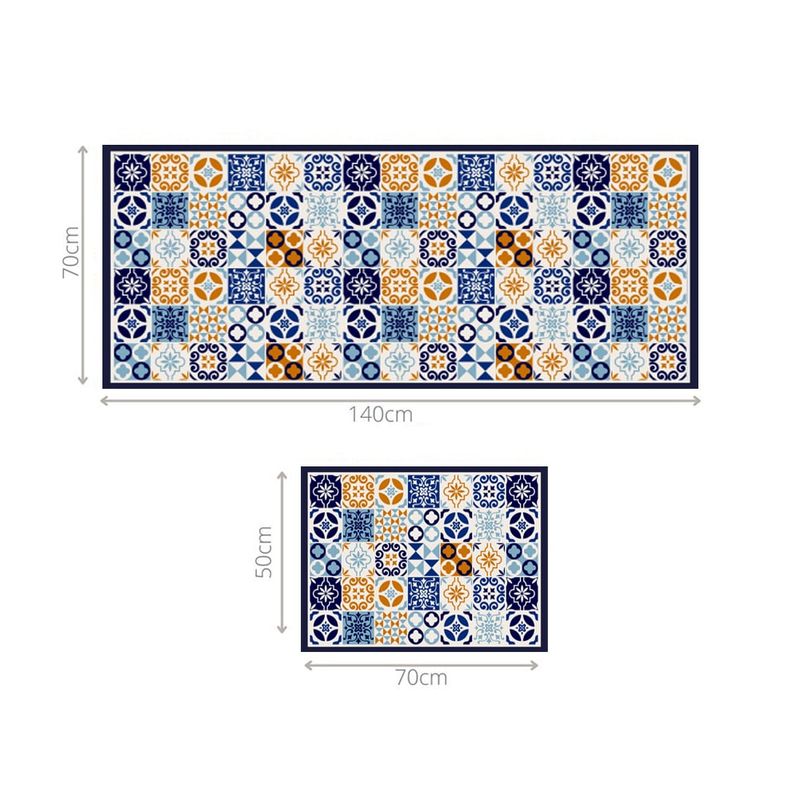 DAVANTI - Set 2 Alfombras De Cocina Antideslizante Baldosa Mediterránea
