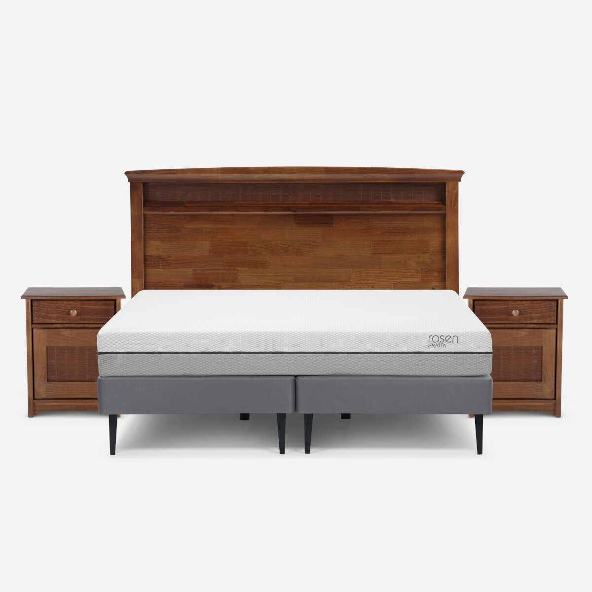ROSEN - Cama Pratta 2 Plazas Base Dividida + Muebles Veneto