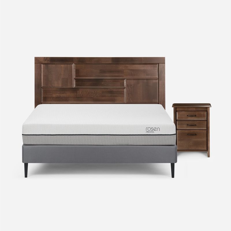 ROSEN - Cama Europea Pratta Full Pata Acero+Respaldo y Velador Dolce