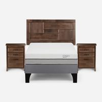 Cama Europea Pratta Full Pata Madera +Respaldo y 2 Veladores
