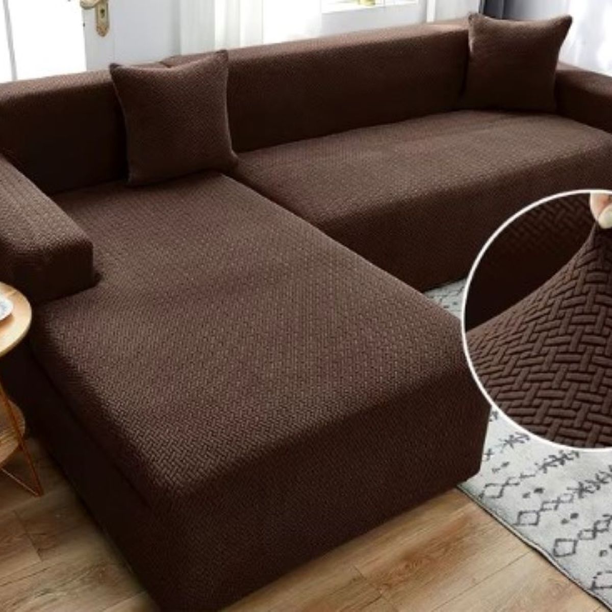 GENERICO - FUNDA PARA SILLON TIPO L 3 CUERPO DISEÑO TEXTURIZADO CAFE TF