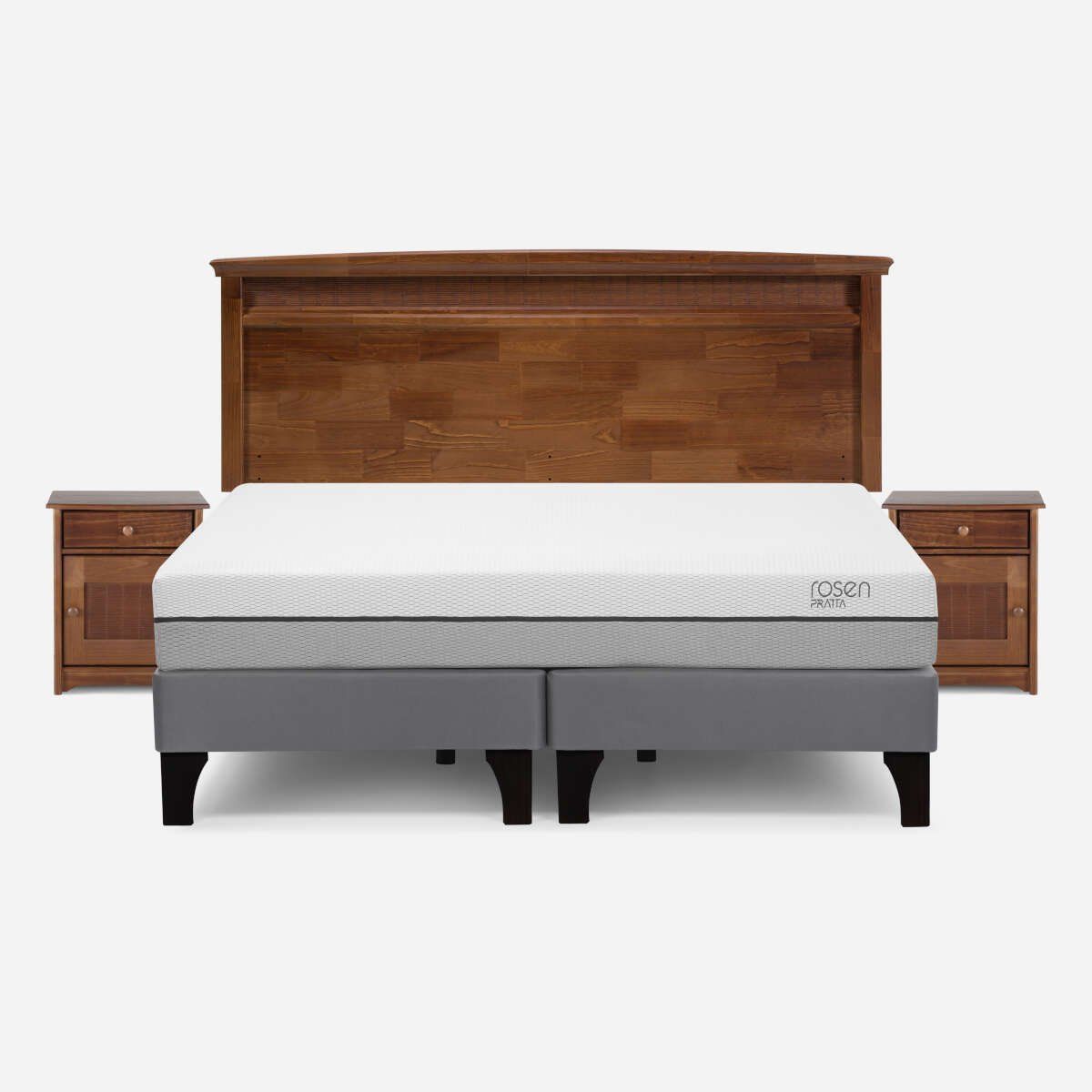 ROSEN - Cama Pratta King Pata Madera + Muebles Veneto