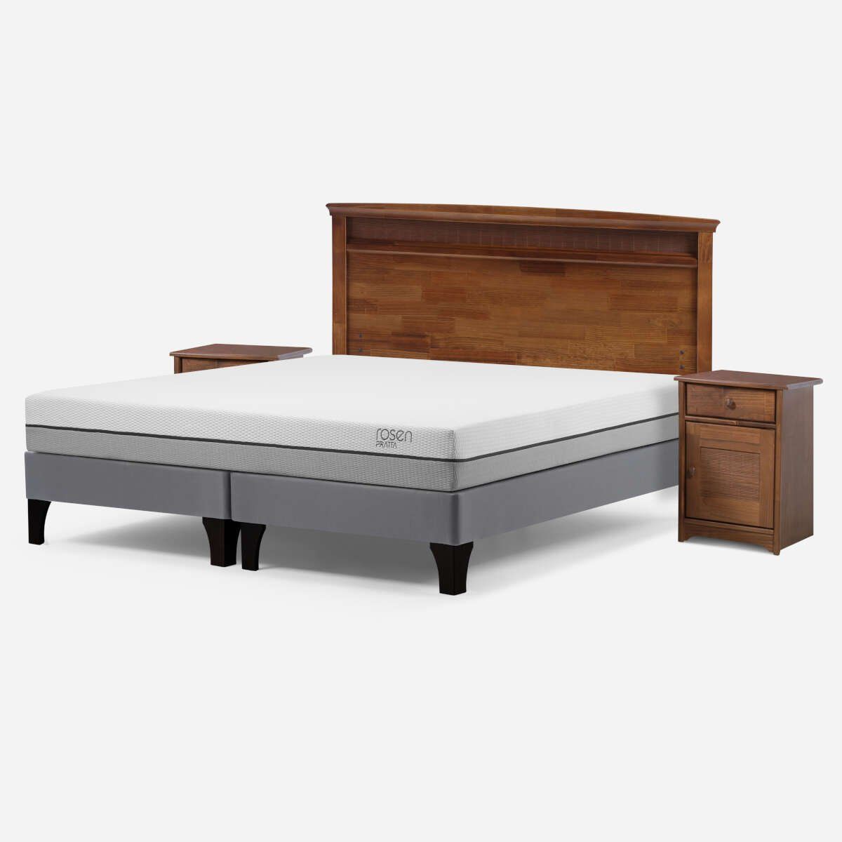 ROSEN - Cama Pratta King Pata Madera + Muebles Veneto