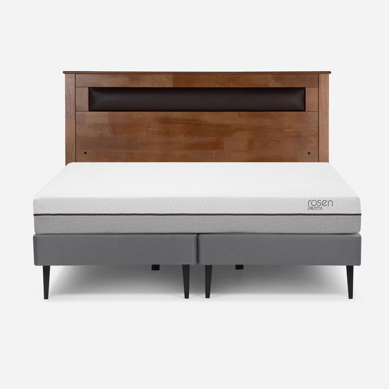 ROSEN - Cama Europea Pratta 2 Plazas Pata Acero + Respaldo Ferrara