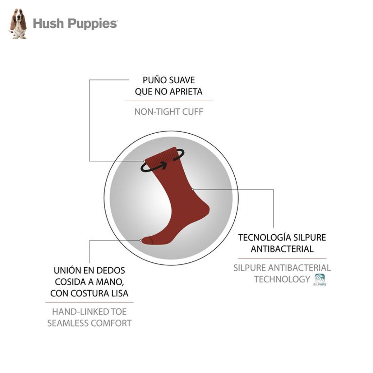 HUSH PUPPIES - Calcetín Hombre Co Nontight Broadrib Café HUSH PUPPIES