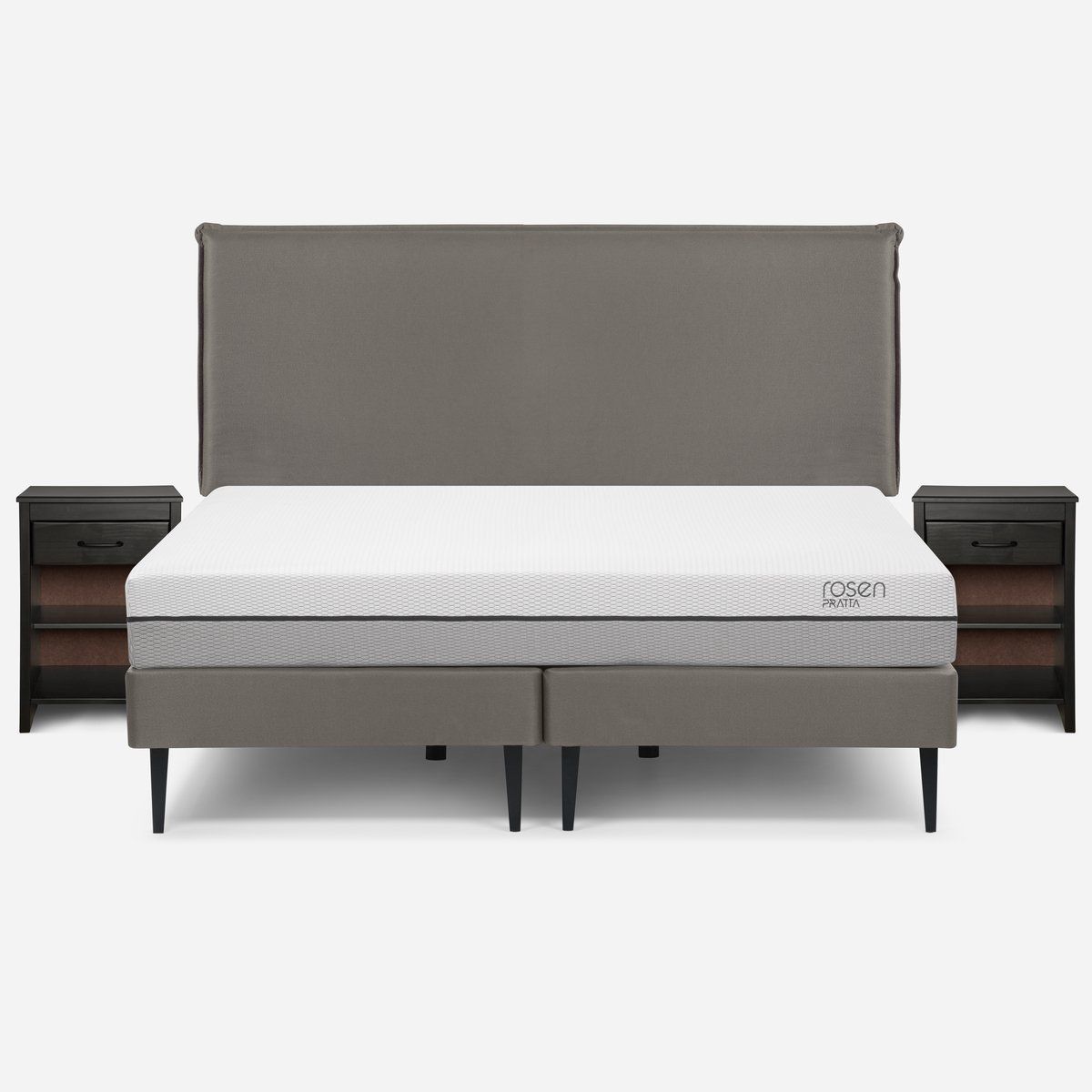 ROSEN - Cama Pratta King Pata Acero BD + Muebles Maurice Gris