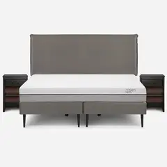 ROSEN - Cama Pratta King Pata Acero BD + Muebles Maurice Gris