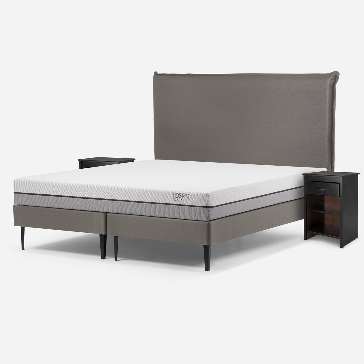 ROSEN - Cama Pratta King Pata Acero BD + Muebles Maurice Gris