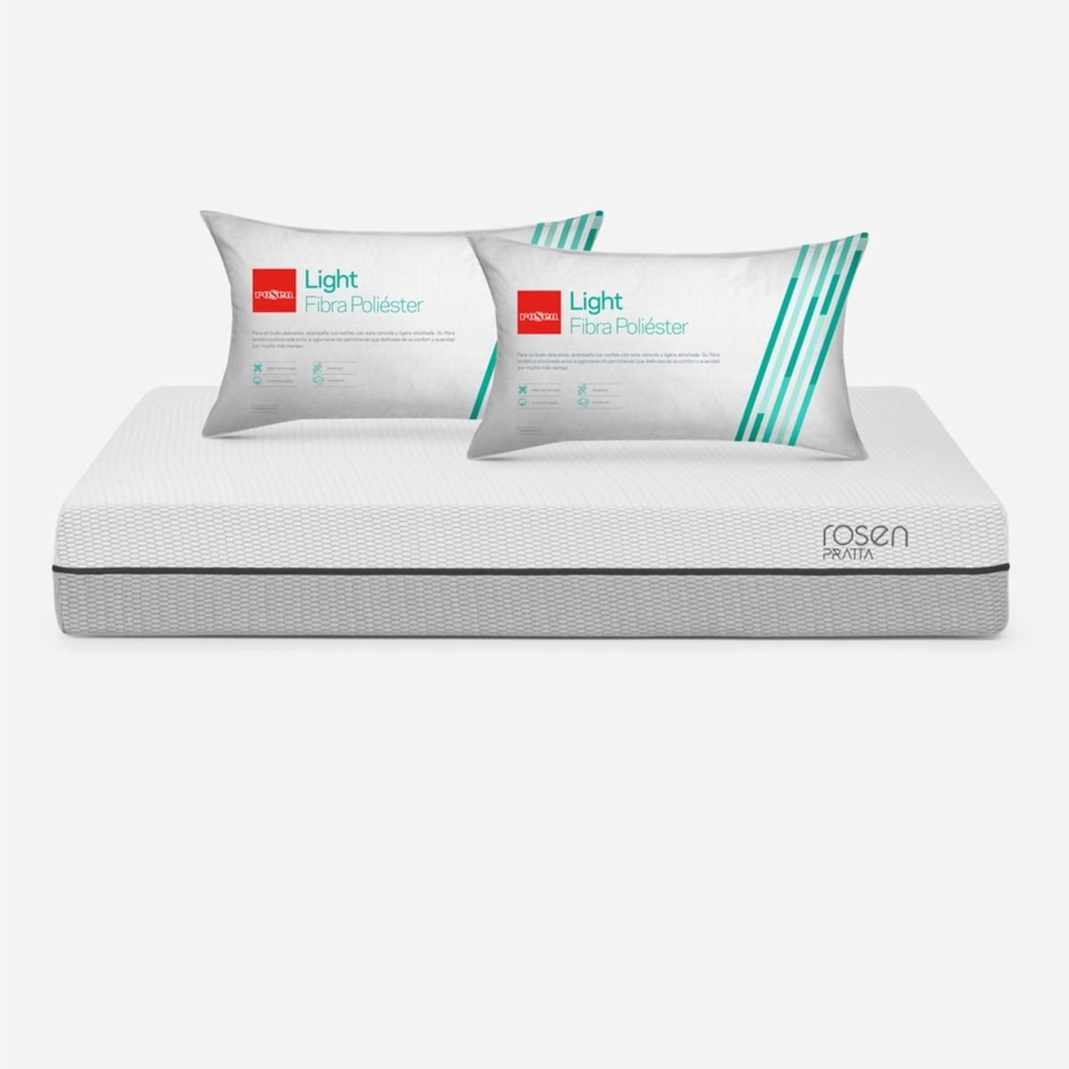 ROSEN - Colchón Pratta 2 Plazas 150x190 cm + Almohadas Fibra Light