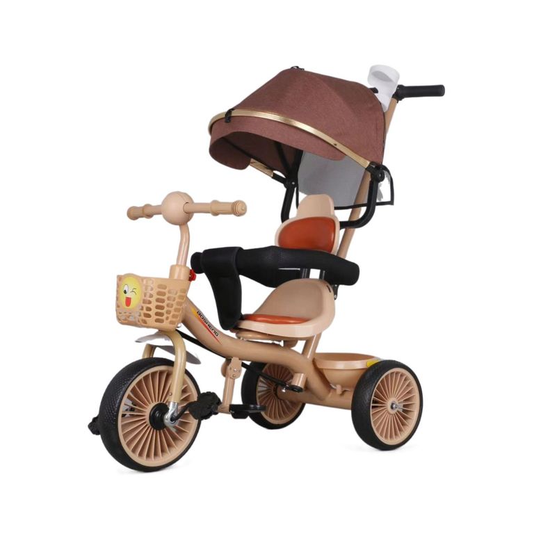 Triciclo Infantil 2 Etapas Metalico con Techo y Barra Rosado