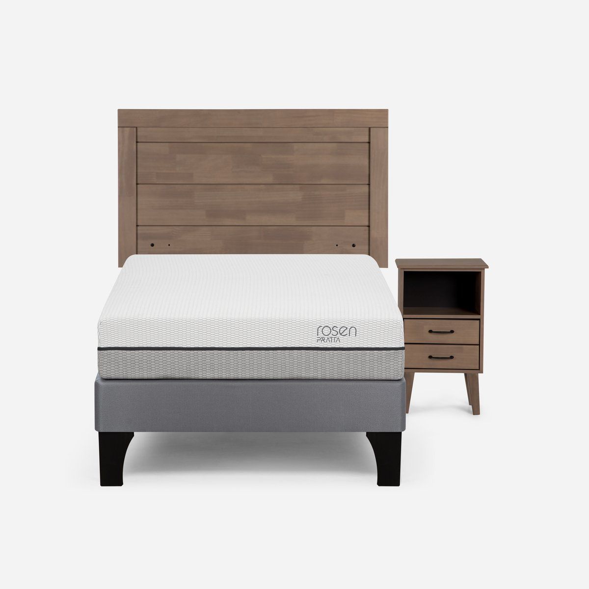 ROSEN - Cama Europea Pratta 1 Plaza Pata Madera + Muebles Sicilia