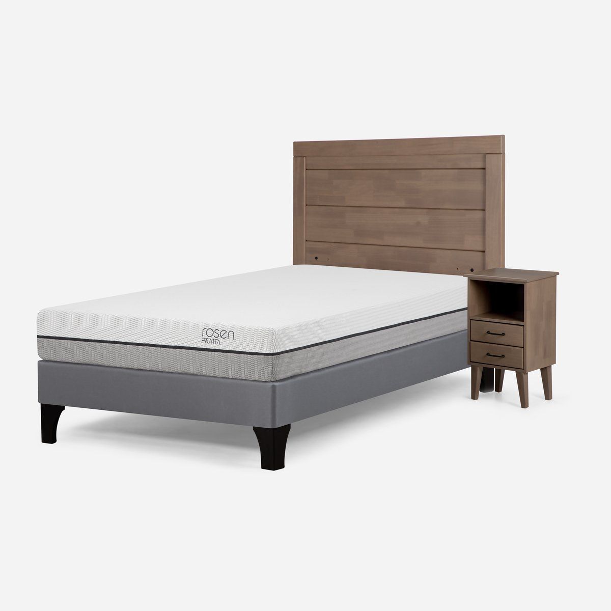 ROSEN - Cama Europea Pratta 1 Plaza Pata Madera + Muebles Sicilia