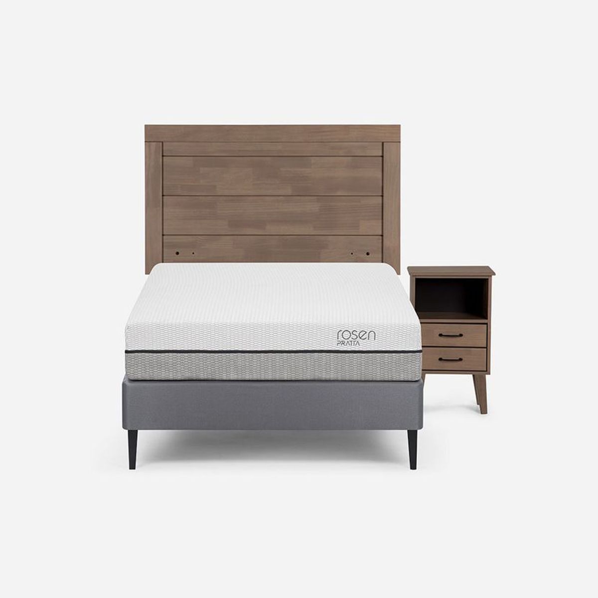 ROSEN - Cama Europea Pratta 1,5 Plazas Pata Acero + Muebles Sicilia