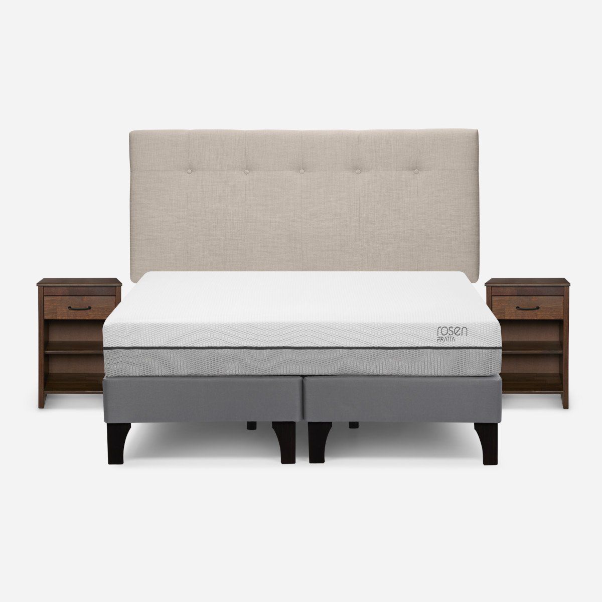 ROSEN - Cama Pratta 2 Plazas BD +Respaldo New Bennet+Velador Maurice