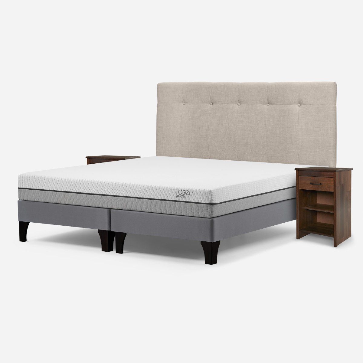 ROSEN - Cama Pratta 2 Plazas BD +Respaldo New Bennet+Velador Maurice